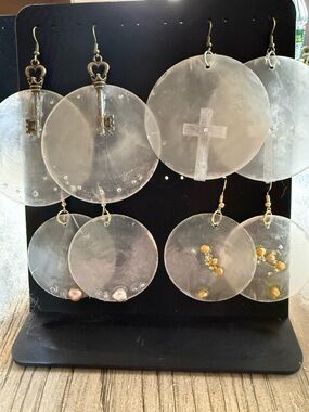 4 pair capiz shell hypoallergenic earrings crafted with CZ & freshwater pearls